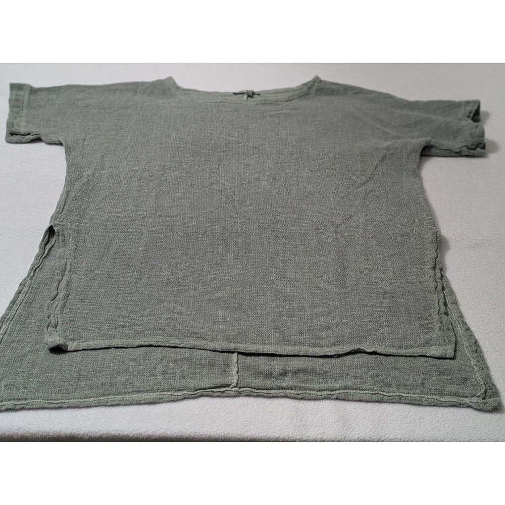 Tempo Paris 100% Linen Top Light Blue Pullover Italian Made Size Med/Large Shirt